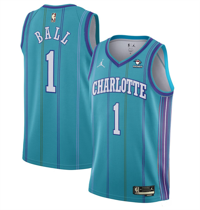 Men's Charlotte Hornets #1 LaMelo Ball Blue Stitched Basketball Jersey